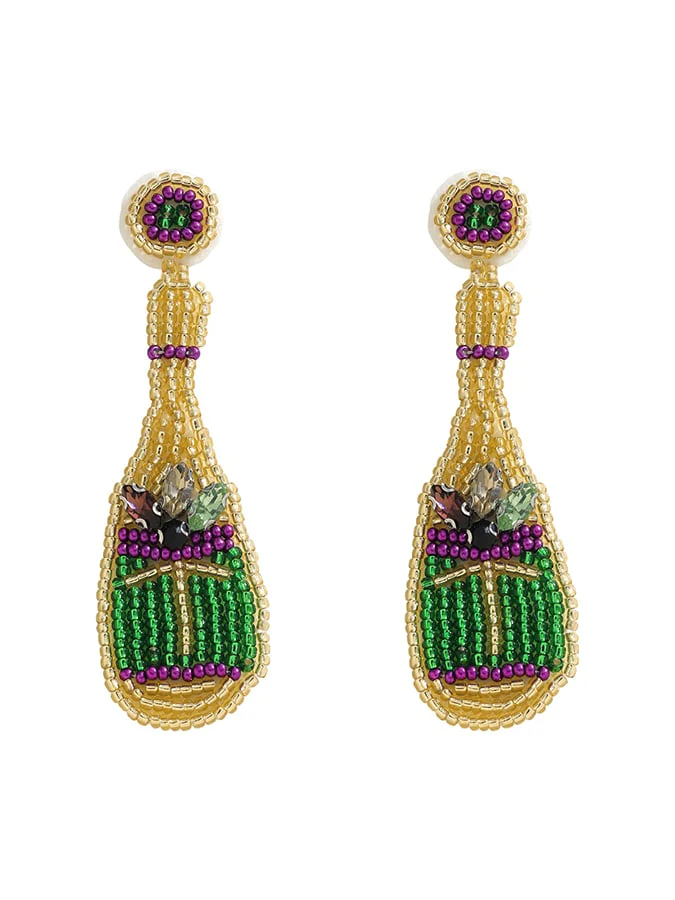 Carnival Wine Bottle-Shaped Seed Bead Handmade Woven Earrings - Image 6