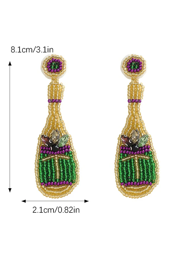 Carnival Wine Bottle-Shaped Seed Bead Handmade Woven Earrings - Image 7