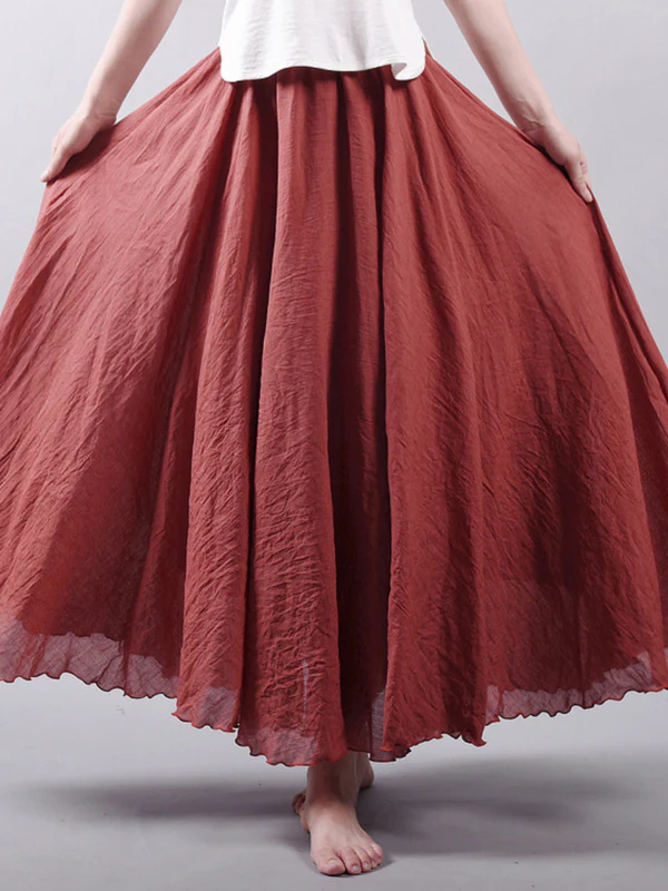 Casual A-Line Elastic Waist Solid Color Skirts - Image 10