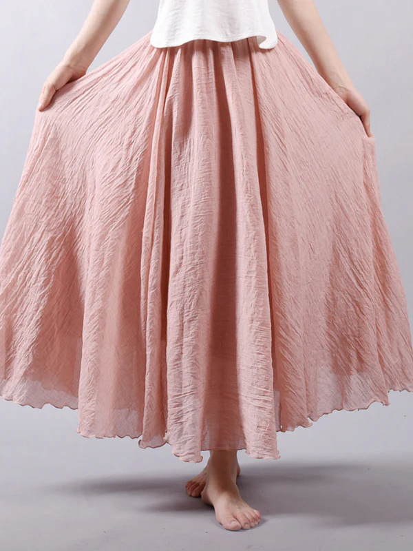 Casual A-Line Elastic Waist Solid Color Skirts - Image 14