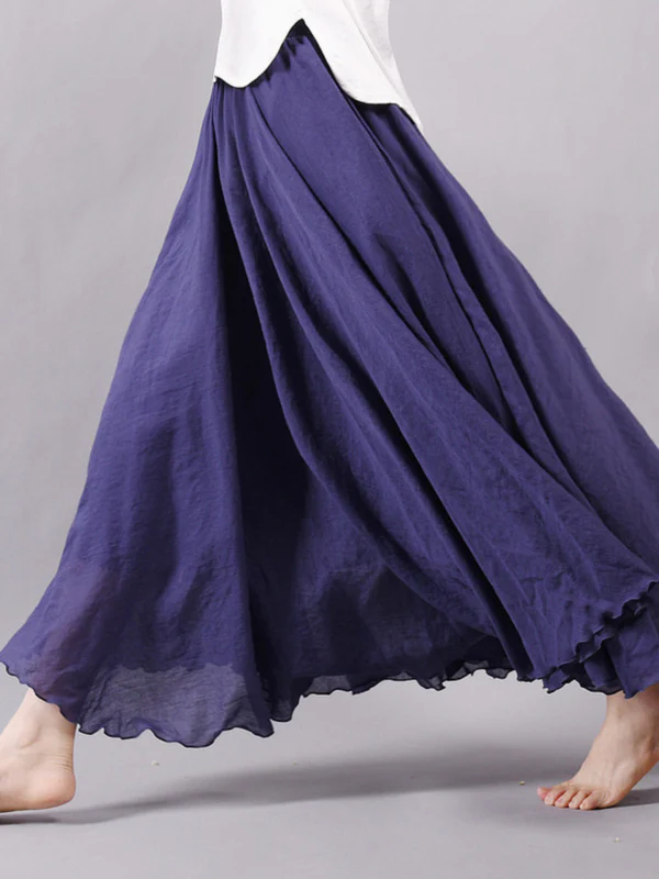 Casual A-Line Elastic Waist Solid Color Skirts - Image 16