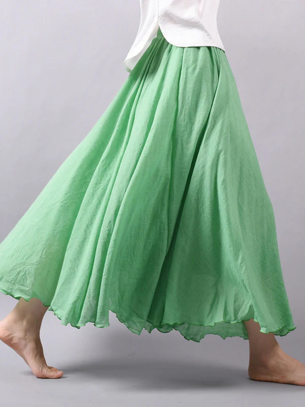 Casual A-Line Elastic Waist Solid Color Skirts - Image 17