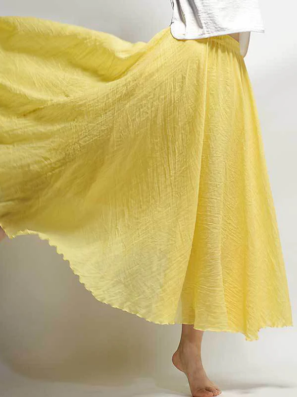 Casual A-Line Elastic Waist Solid Color Skirts - Image 18