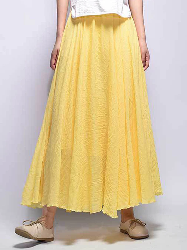 Casual A-Line Elastic Waist Solid Color Skirts - Image 19