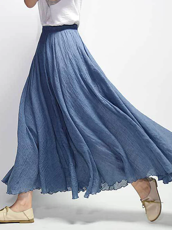 Casual A-Line Elastic Waist Solid Color Skirts - Image 20