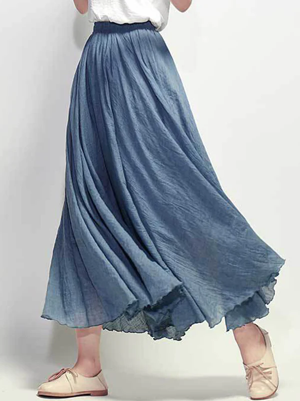 Casual A-Line Elastic Waist Solid Color Skirts - Image 21
