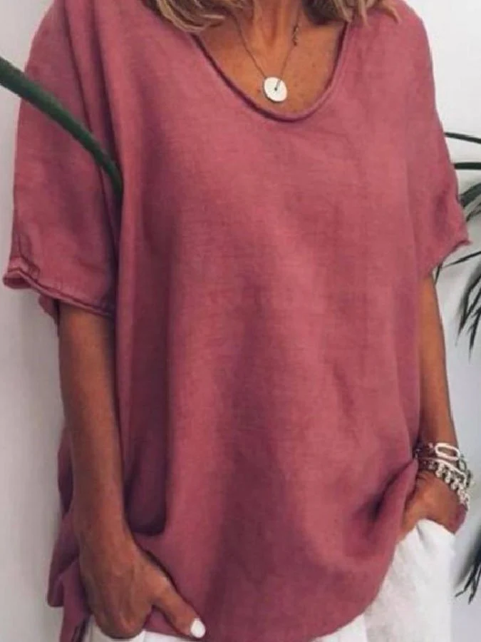 Casual Cotton And Linen T-Shirt - Image 3