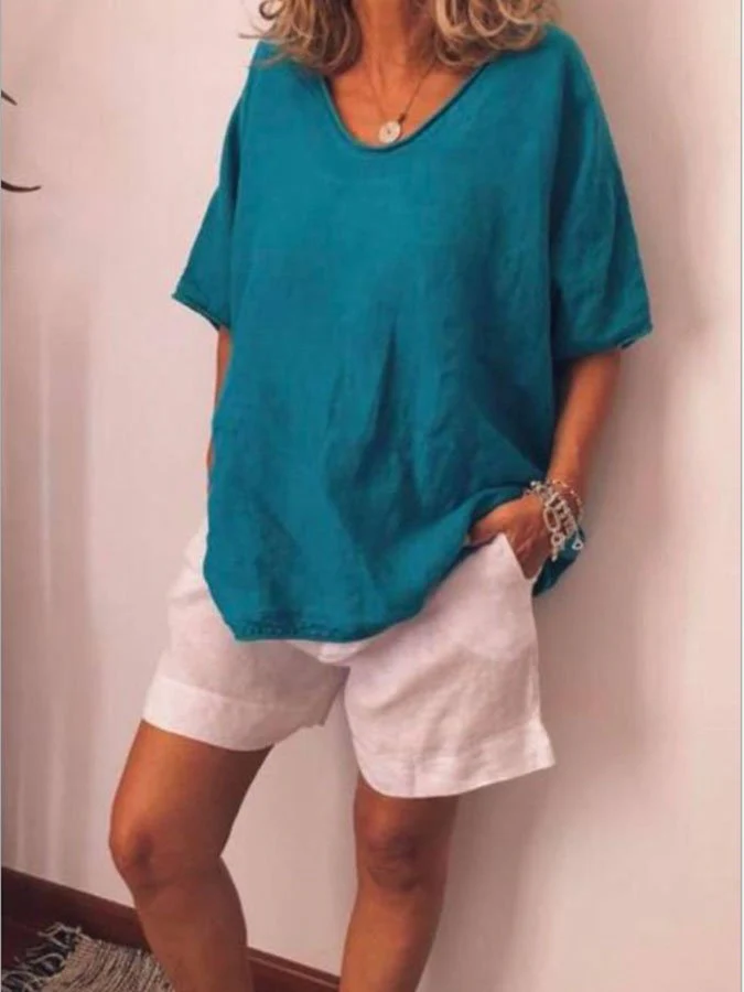 Casual Cotton And Linen T-Shirt - Image 4