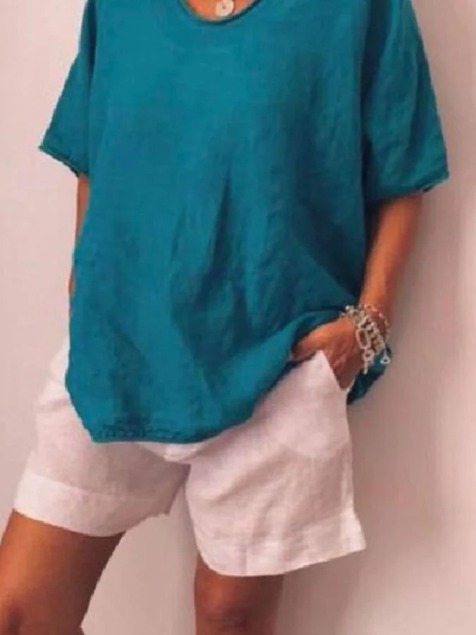 Casual Cotton And Linen T-Shirt - Image 5
