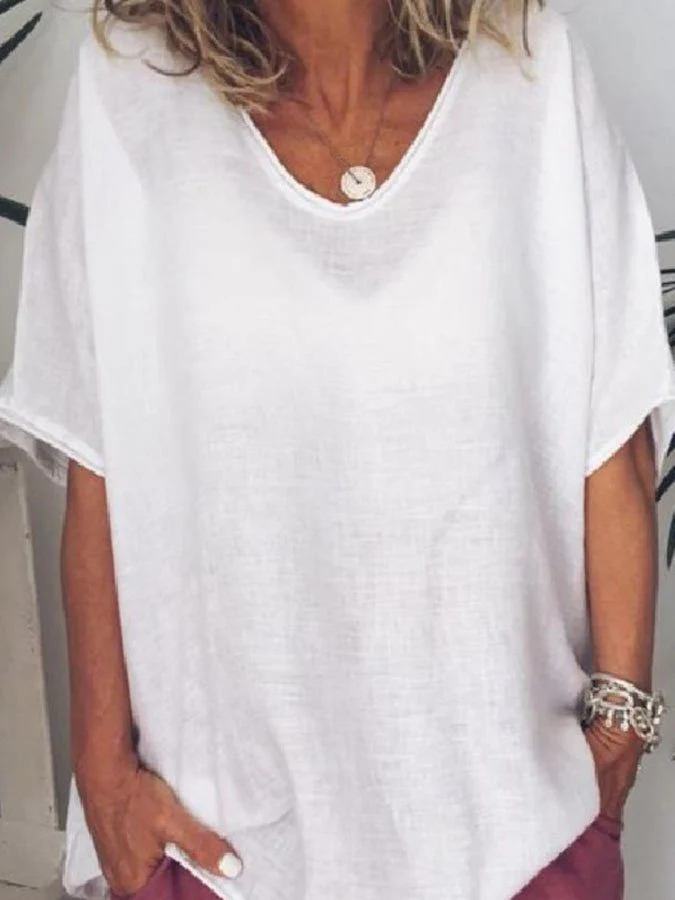 Casual Cotton And Linen T-Shirt - Image 6