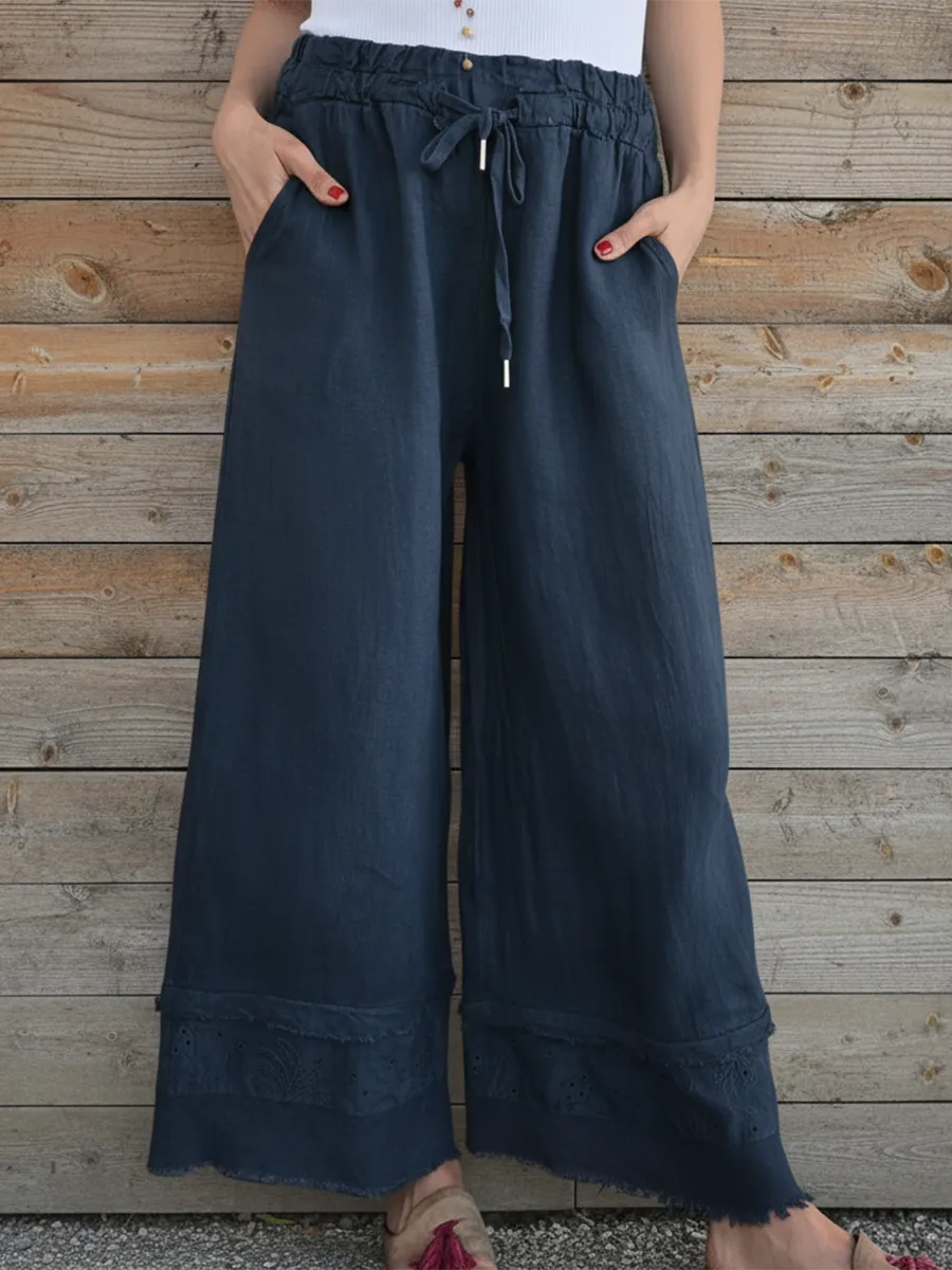 Casual Cozy Lace Patchwork Linen Trousers - Image 4