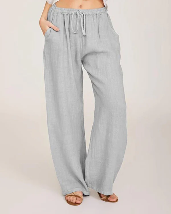 Casual Loose Linen Drawstring Elasticized Pants - Image 2