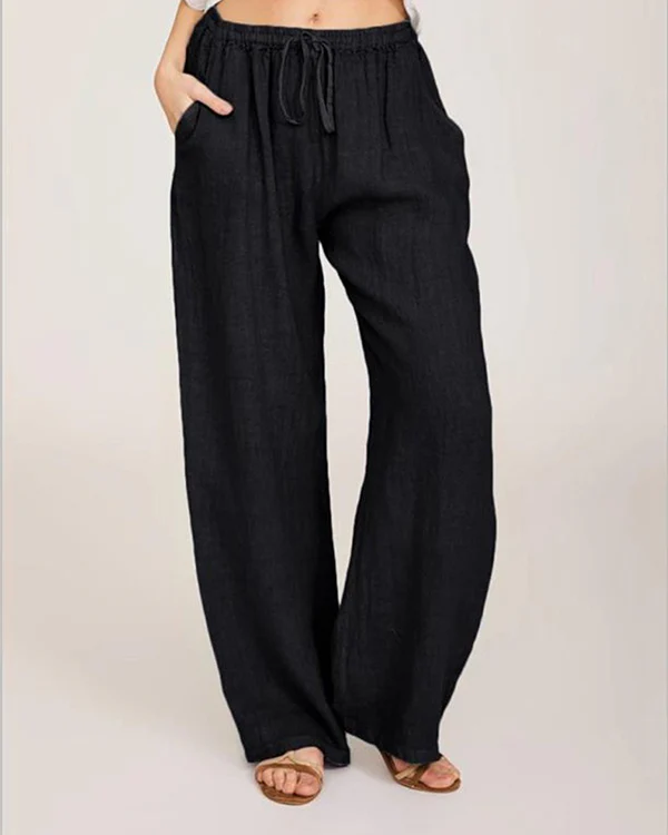 Casual Loose Linen Drawstring Elasticized Pants - Image 4