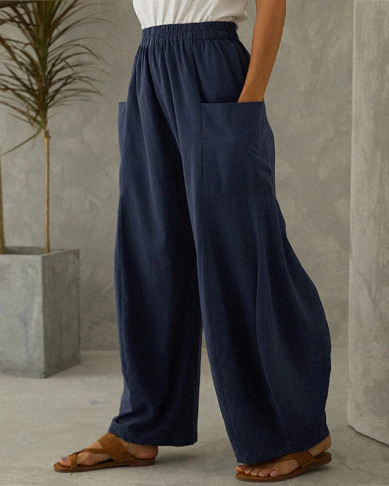 Casual Solid Elastic Waist Pants - Image 3