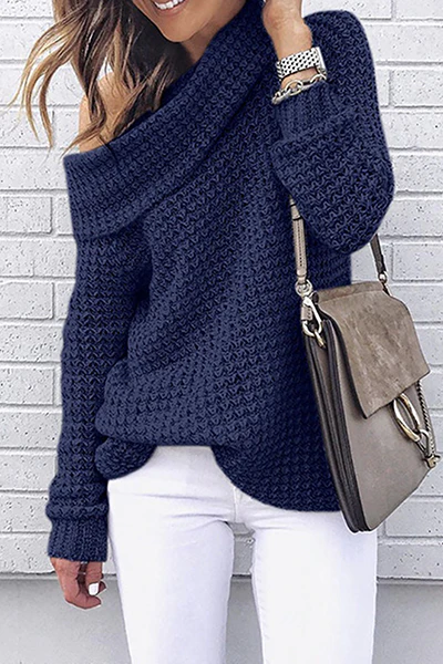 Casual Solid Off the Shoulder Tops Sweater(5 Colors) - Image 5