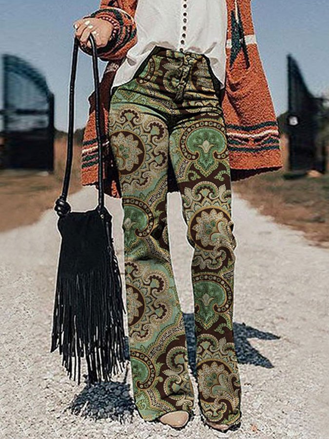 Casual Vintage Print Trousers - Image 2