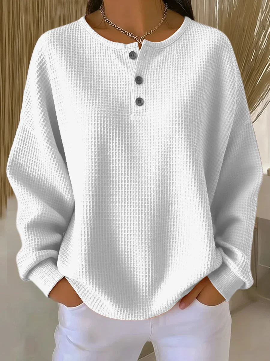 Casual Waffle Henry Collar Sweatshirt - Image 4