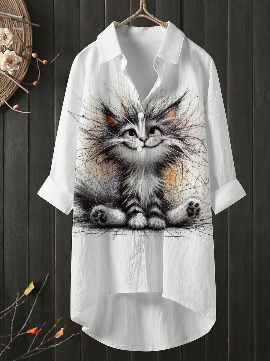Cat Art Print Casual Short Sleeve T-shirt - Image 4