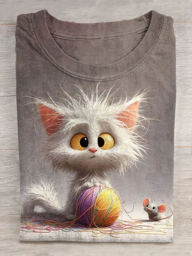 Cat Art Print Casual Short Sleeve T-shirt - Image 6