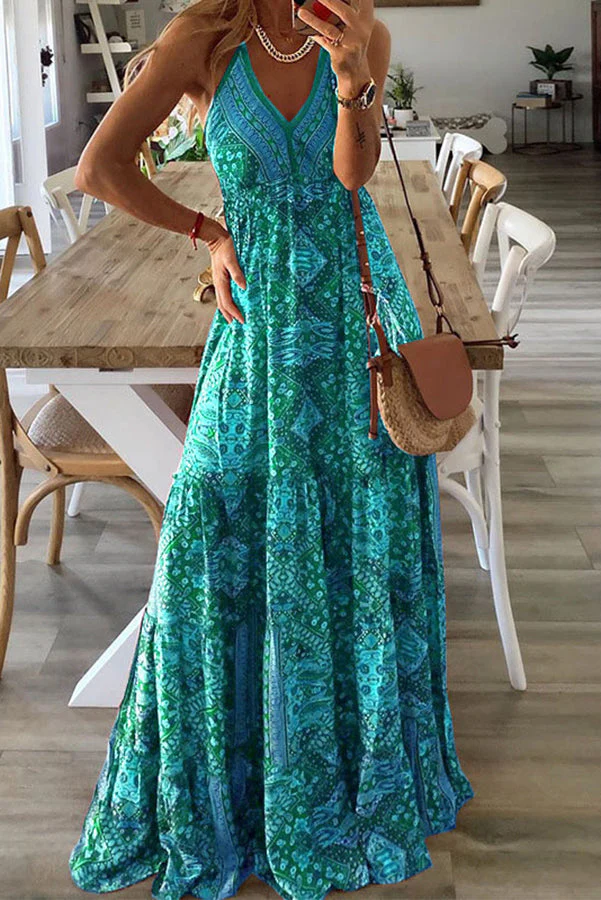 Celeste Boho Printed Strap Elastic Waist Maxi Dresses - Image 11