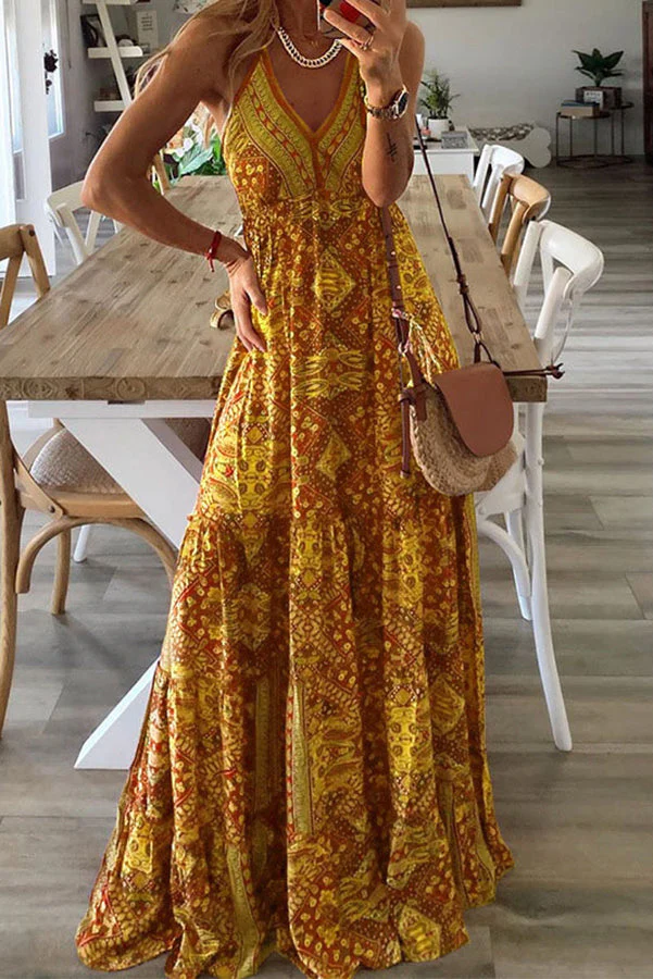Celeste Boho Printed Strap Elastic Waist Maxi Dresses - Image 13