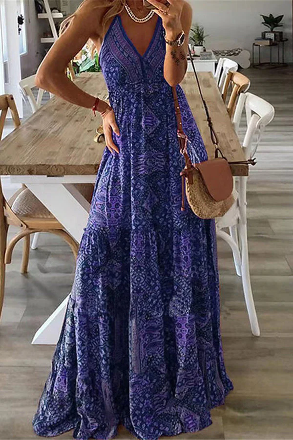 Celeste Boho Printed Strap Elastic Waist Maxi Dresses - Image 16