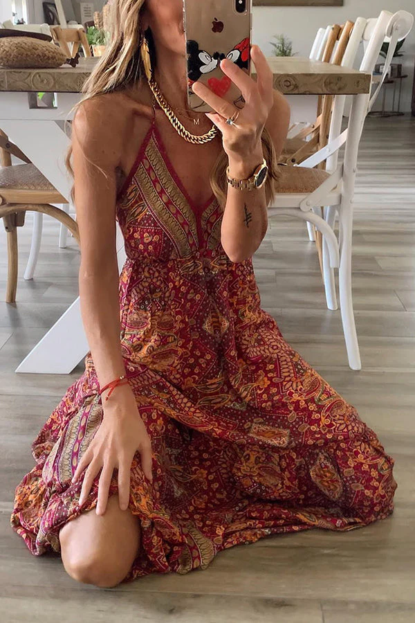 Celeste Boho Printed Strap Elastic Waist Maxi Dresses - Image 2