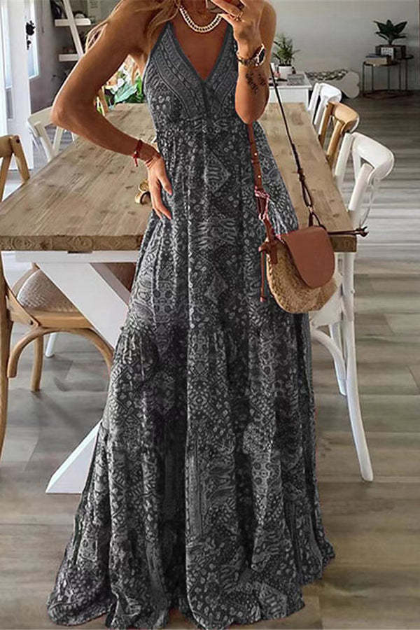 Celeste Boho Printed Strap Elastic Waist Maxi Dresses - Image 8