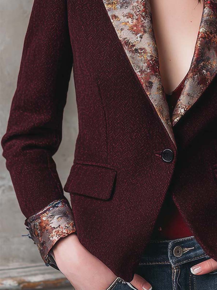 Chenille Herringbone Tailored Blazer With Printed Contrast Lapels And Cuffs - Image 4