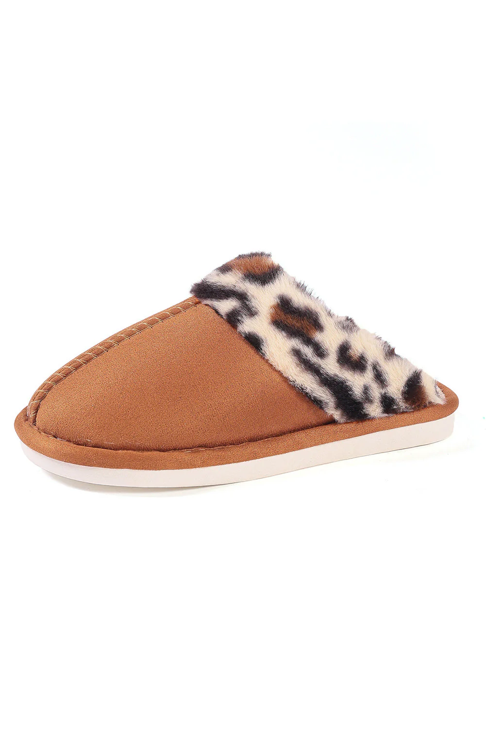 Chestnut Leopard Patched Plush Lined Thick Home Slippers - Image 5