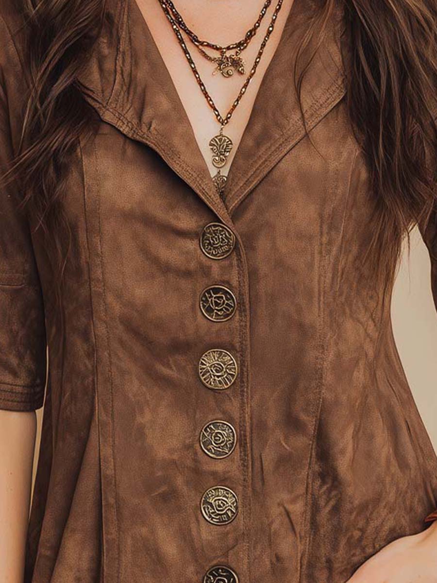 Chestnut Micro-suede Vintage Button Shirt - Image 2