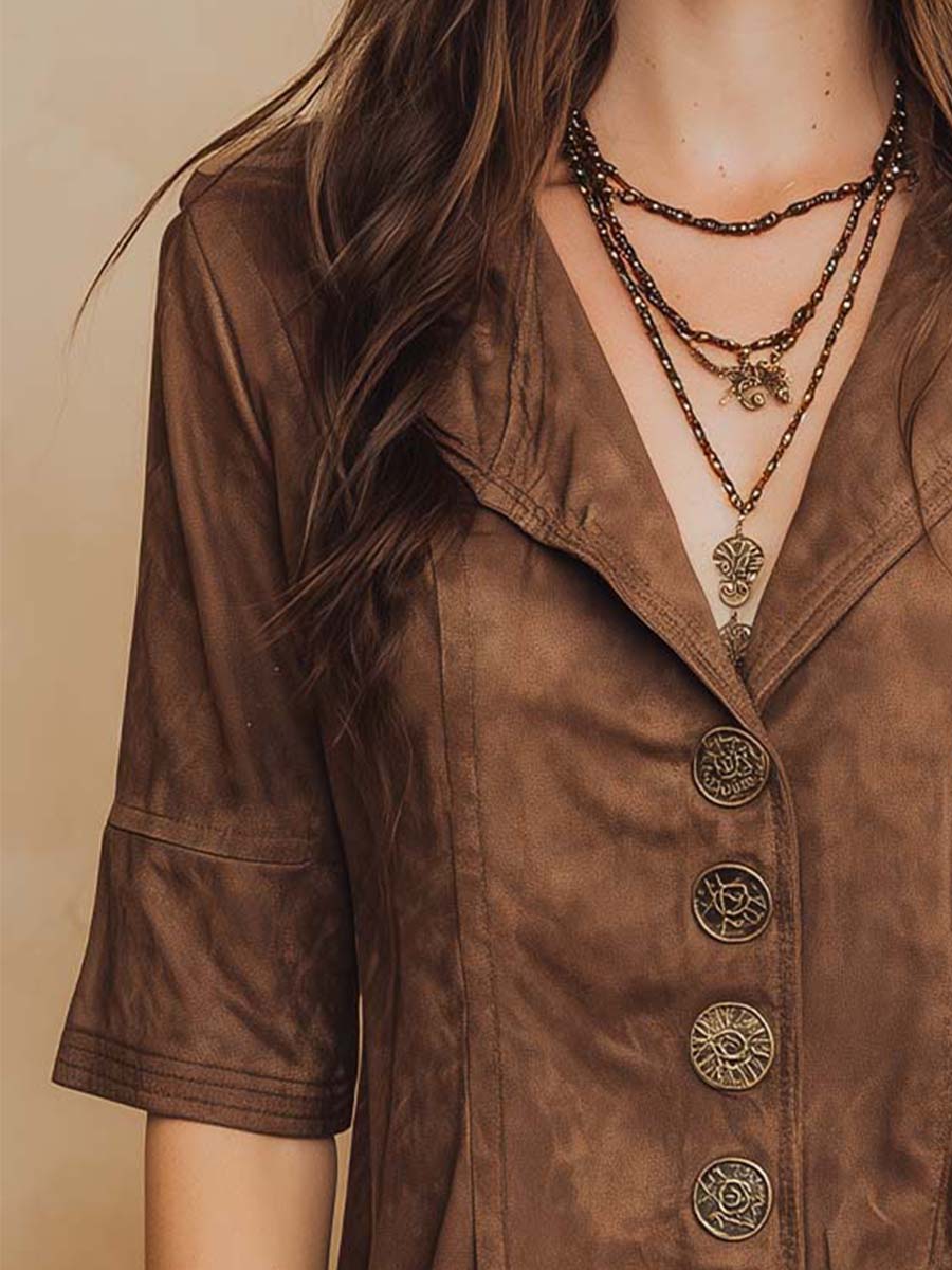 Chestnut Micro-suede Vintage Button Shirt - Image 3