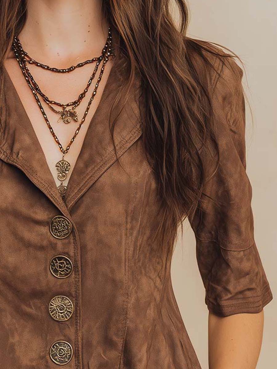 Chestnut Micro-suede Vintage Button Shirt - Image 4