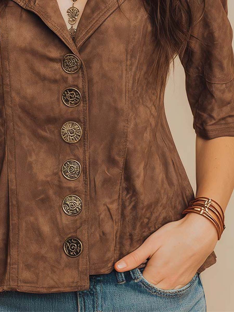 Chestnut Micro-suede Vintage Button Shirt - Image 5