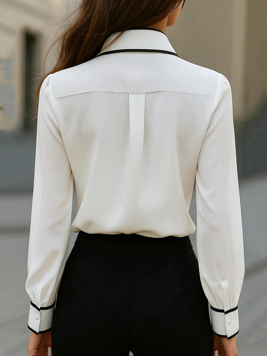 Chic Contrast Trim Tie-Neck Blouse - Image 4
