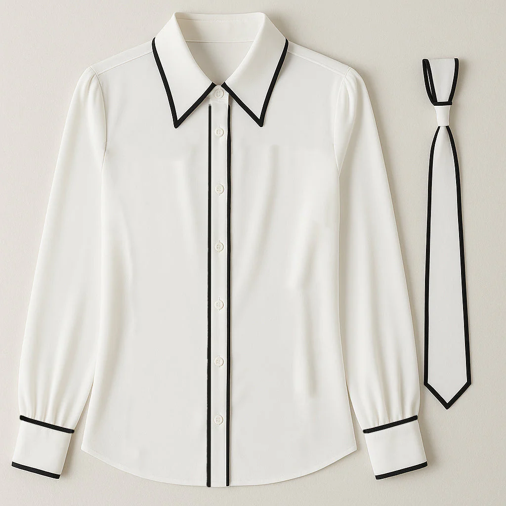 Chic Contrast Trim Tie-Neck Blouse - Image 5