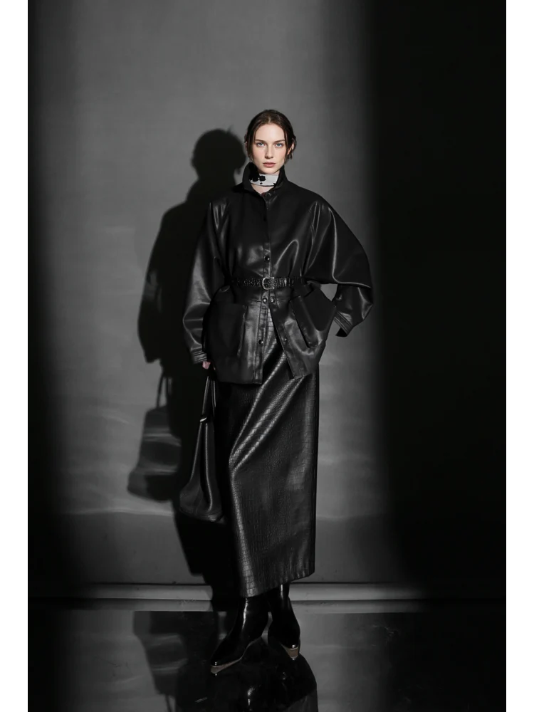 Chic Oversized Leather Jacket for Women – Premium Lambskin Commuter Coat with Large Pockets, Autumn Fashion - Image 3
