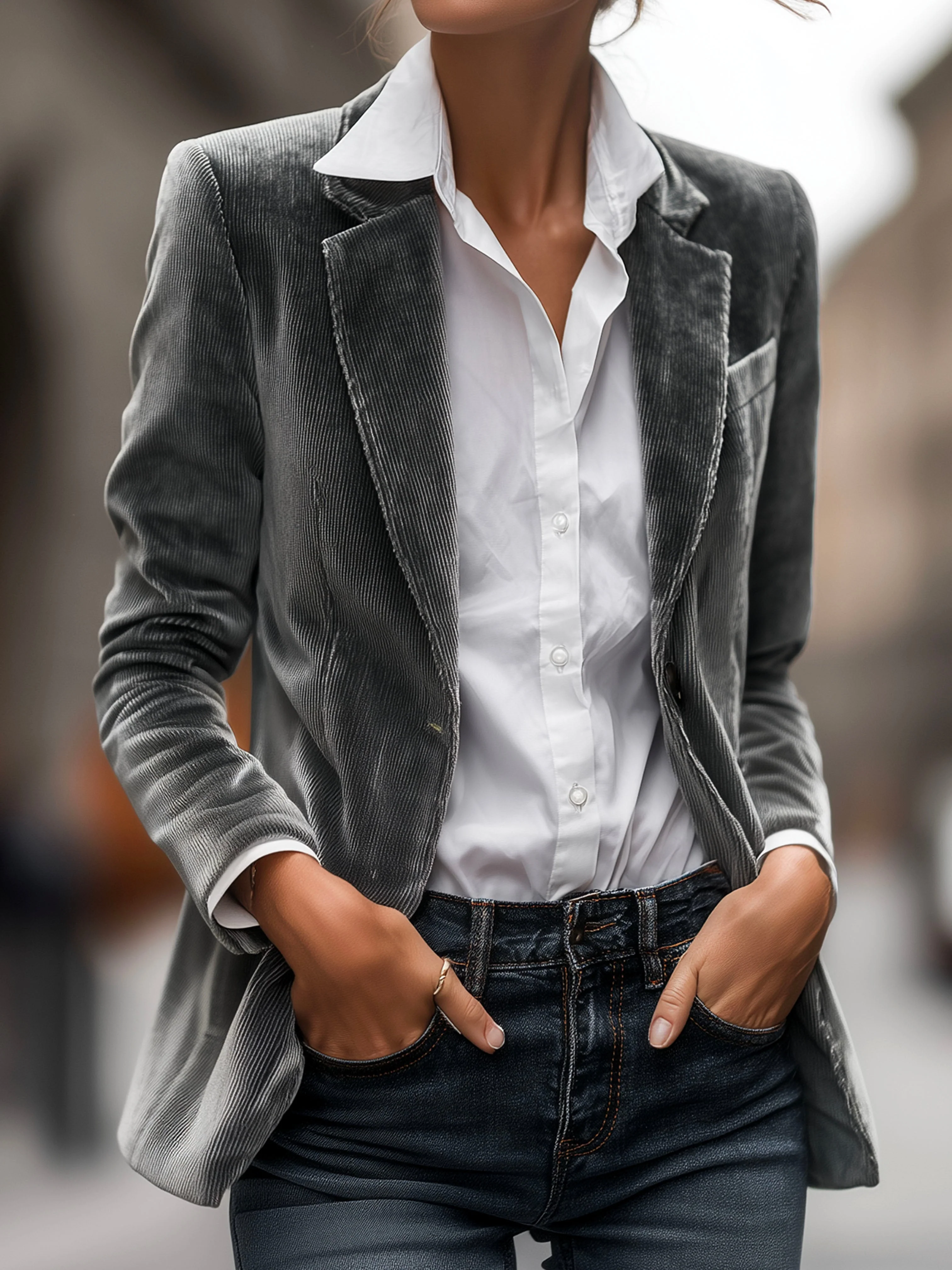 Chic Soft Velvet Texture Tailored Single-Breasted Blazer