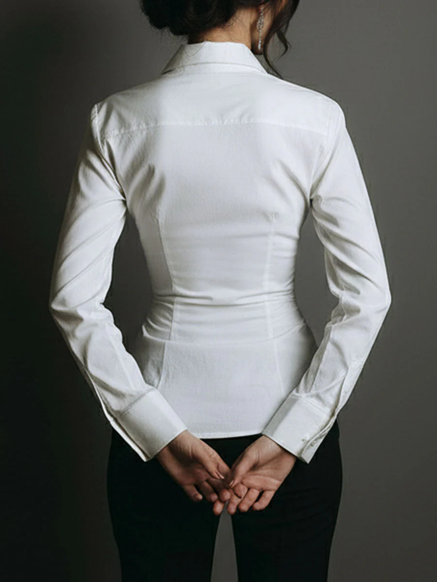 Chic White Ruched Button-Down Corset Blouse - Image 6