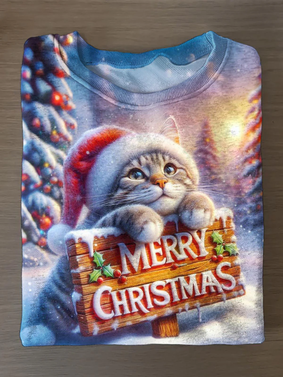 Christmas Cute Kitten Printed Long Sleeve Casual Top