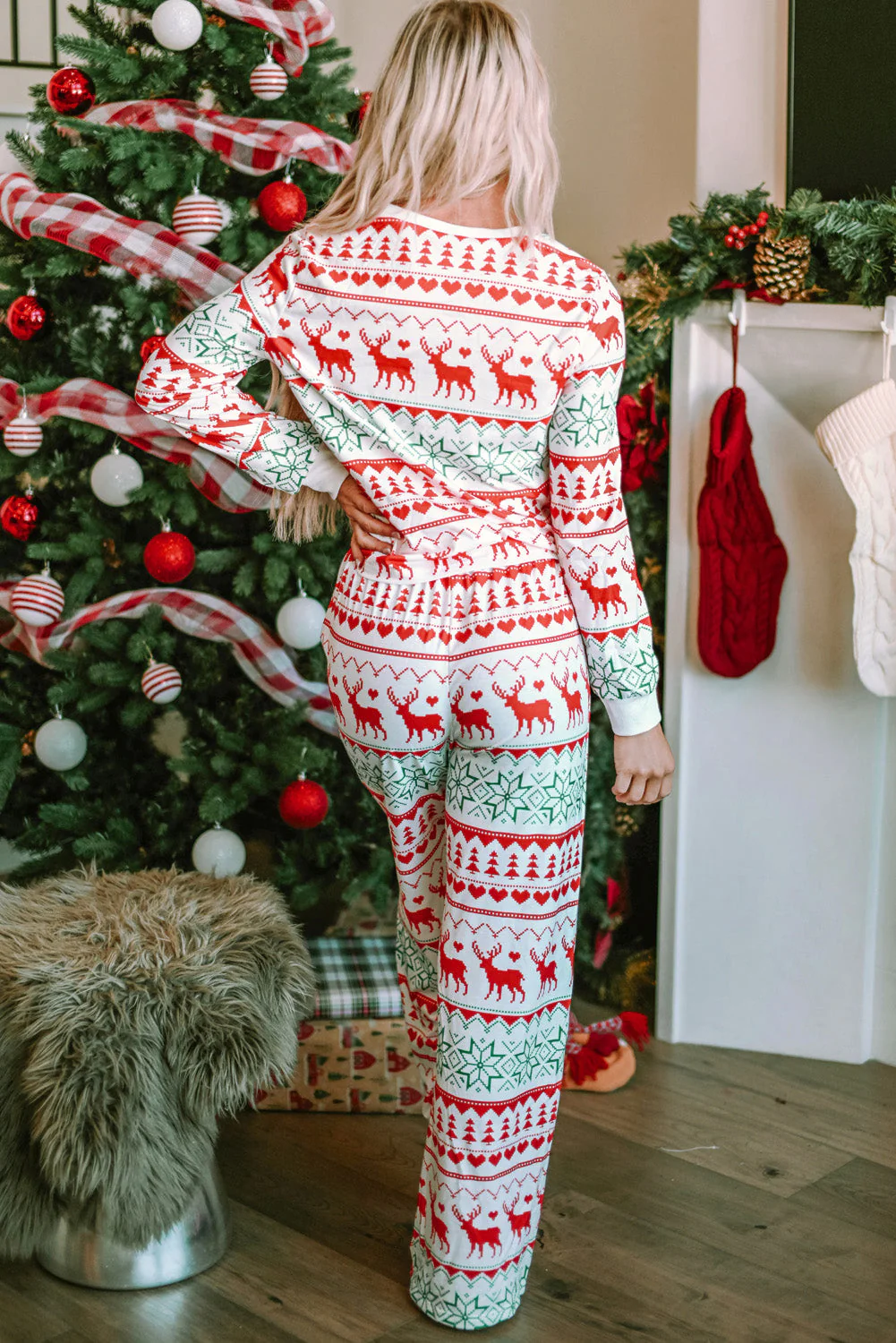 Christmas Element Round Neck Top and Pants Lounge Set - Image 2