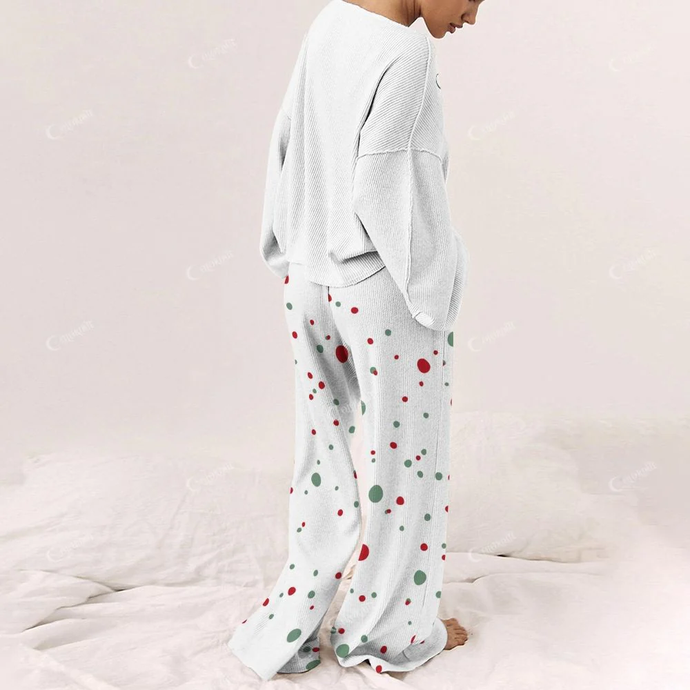 Christmas Gift Dot Pattern Women's Print Long Sleeve Pajama Set - Image 2
