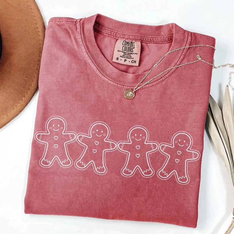 Christmas Gingerbread Man Washed Cotton Crew Neck T-Shirt - Image 2