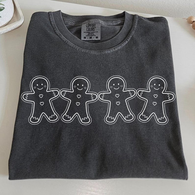 Christmas Gingerbread Man Washed Cotton Crew Neck T-Shirt - Image 3
