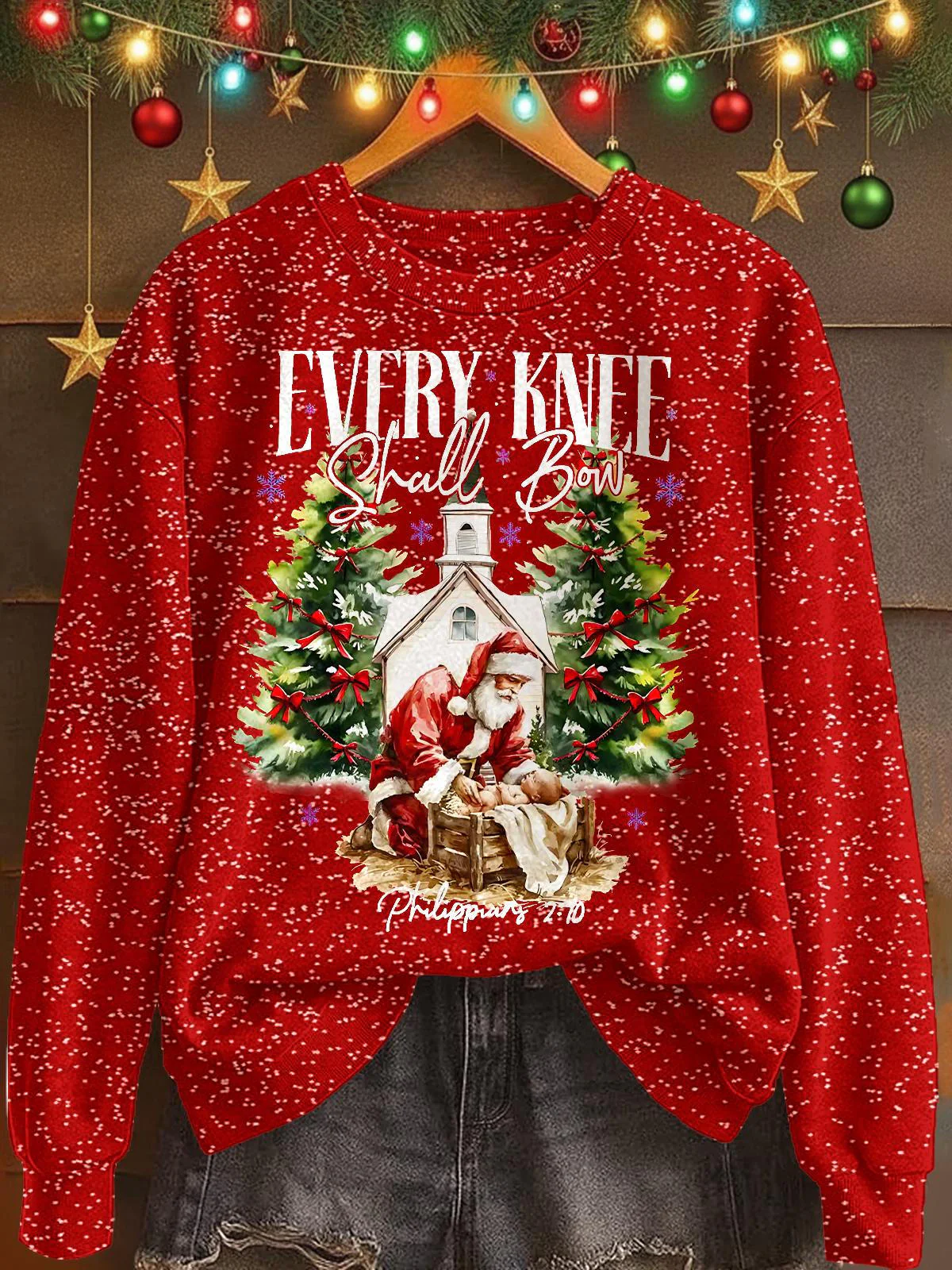 Christmas Jesus Print Long Sleeve Casual Top