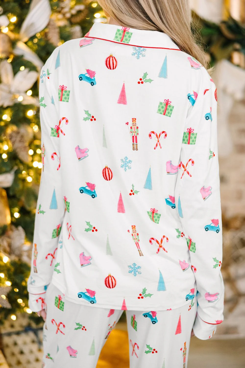 Christmas Printed Collared Neck Top and Pants Lounge Set - Image 7