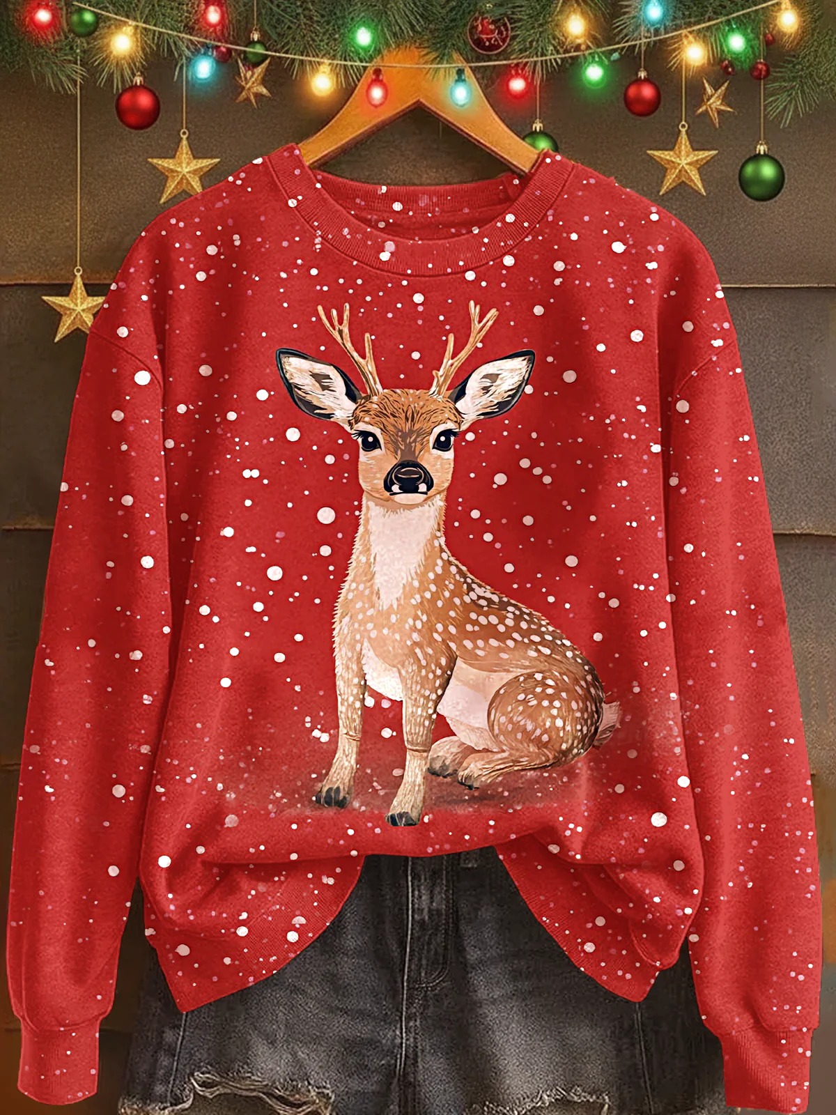 Christmas Reindeer Printed Long Sleeve Casual Top