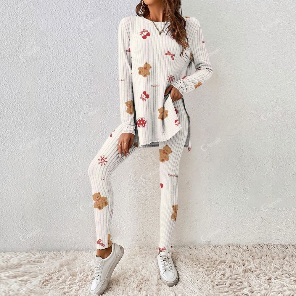 Christmas Teddy Bear Pattern Women's Long Sleeve Suit - Image 2