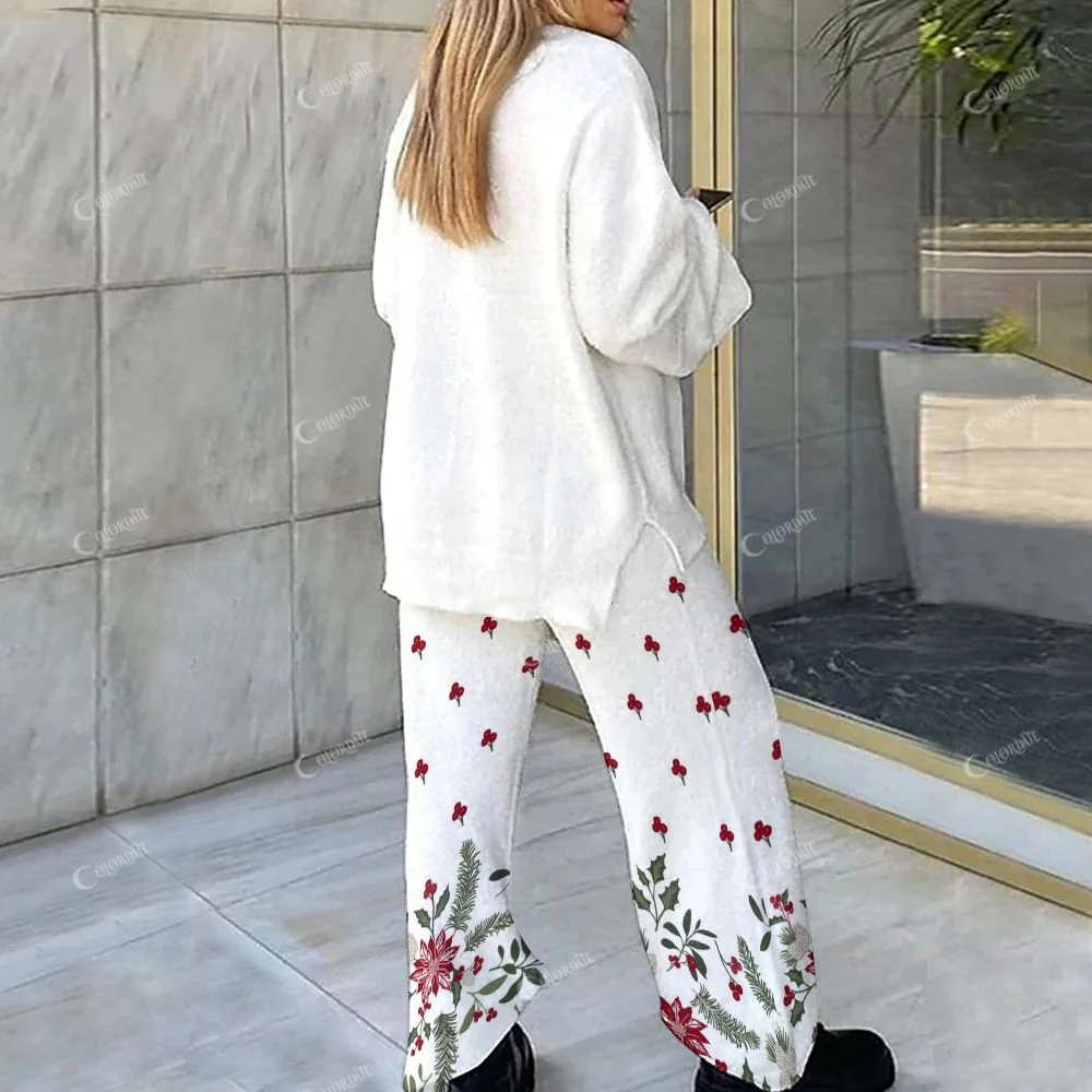 Christmas Tree Floral Pattern Loungewear Set For Women - Image 2