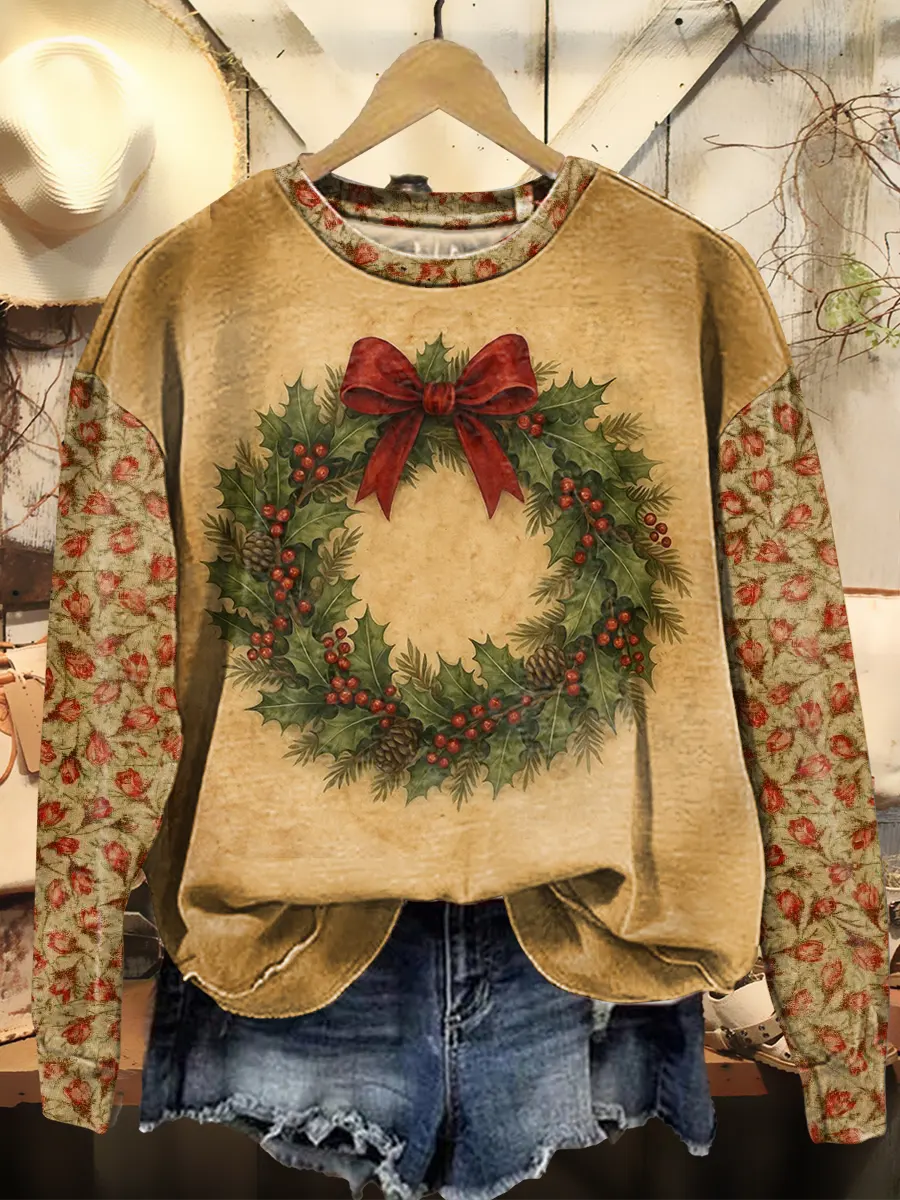 Christmas Tree Garland Flowers Vintage Art Print Sweatshirt